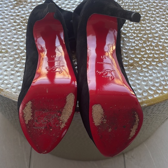 Christian Louboutin Open toe Suede Short Boots 38 Black Authentic - Picture 3 of 14